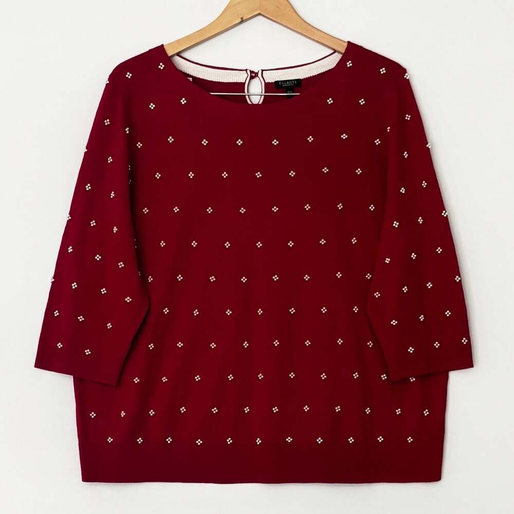 Talbots Women Petites 3Xp‎ Red Pearl Embellished Sweater